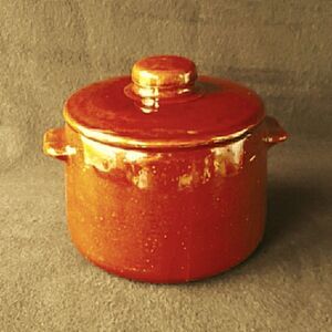 Vintage West Bend Orangy Brown Ceramic Bean Pot